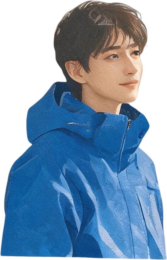 Young man in blue hooded jacket
