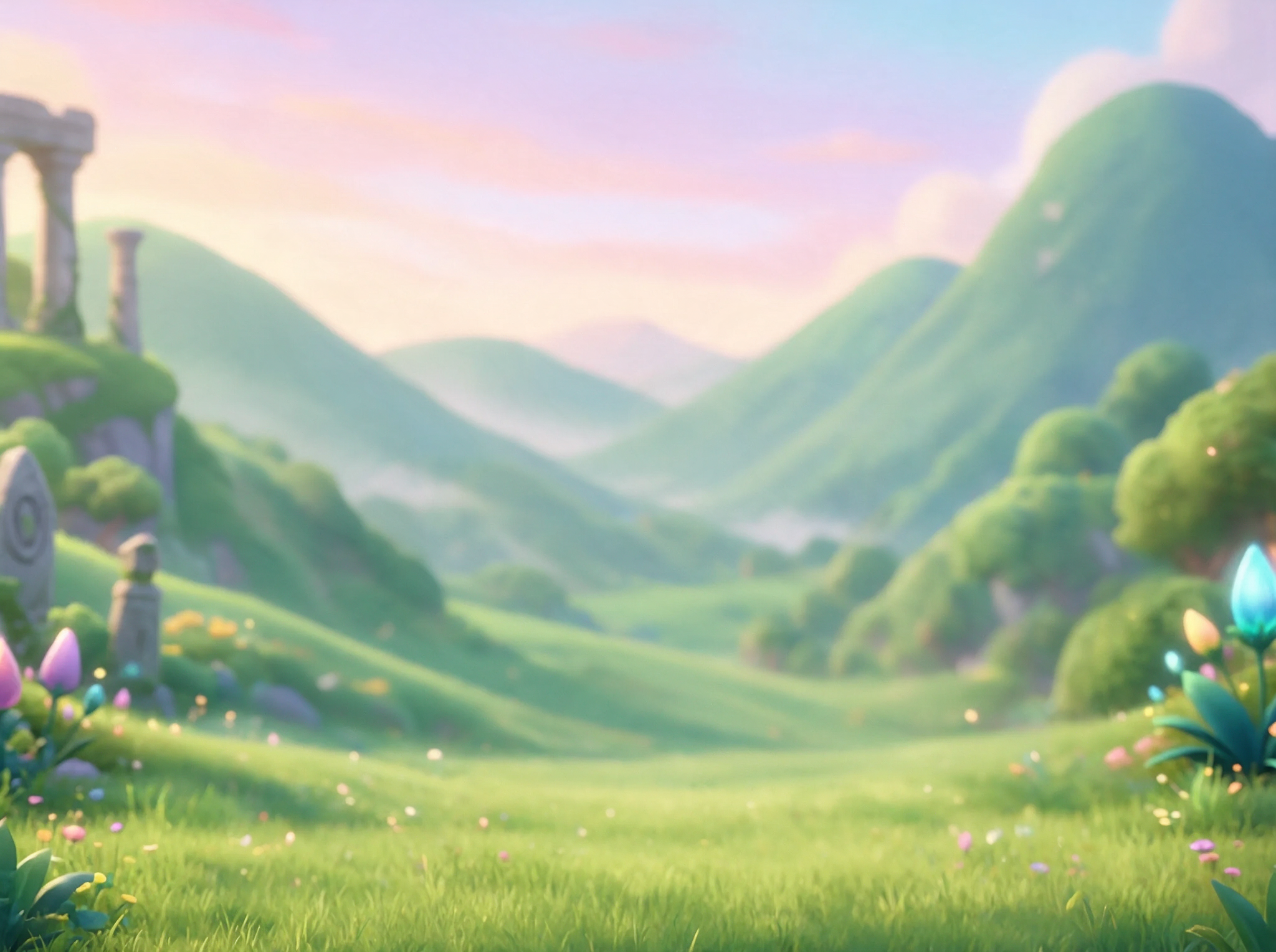A group of 3D cartoon fantasy characters — Gandalf, Aragorn, Legolas, Sam and Frodo — gathered around a glowing lotus, each isolated as its own layer