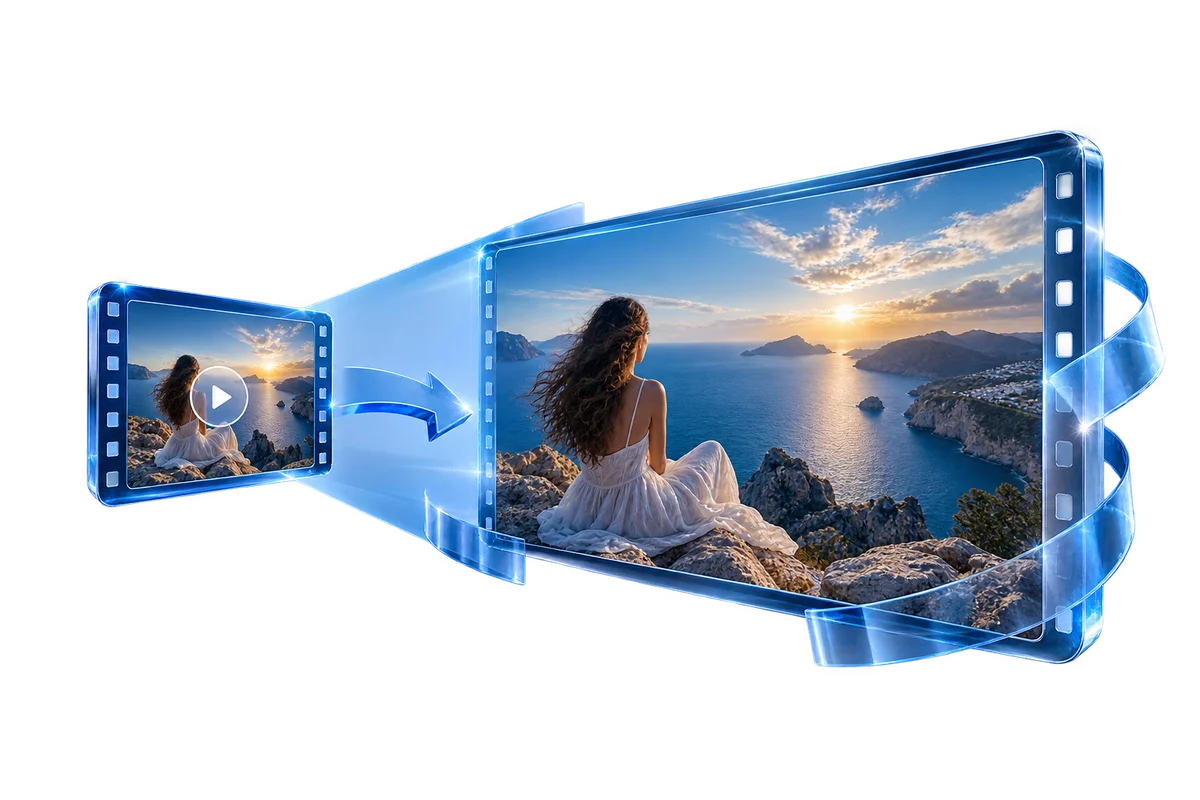 A small floating coastal film frame expanding into a larger matching cinematic screen